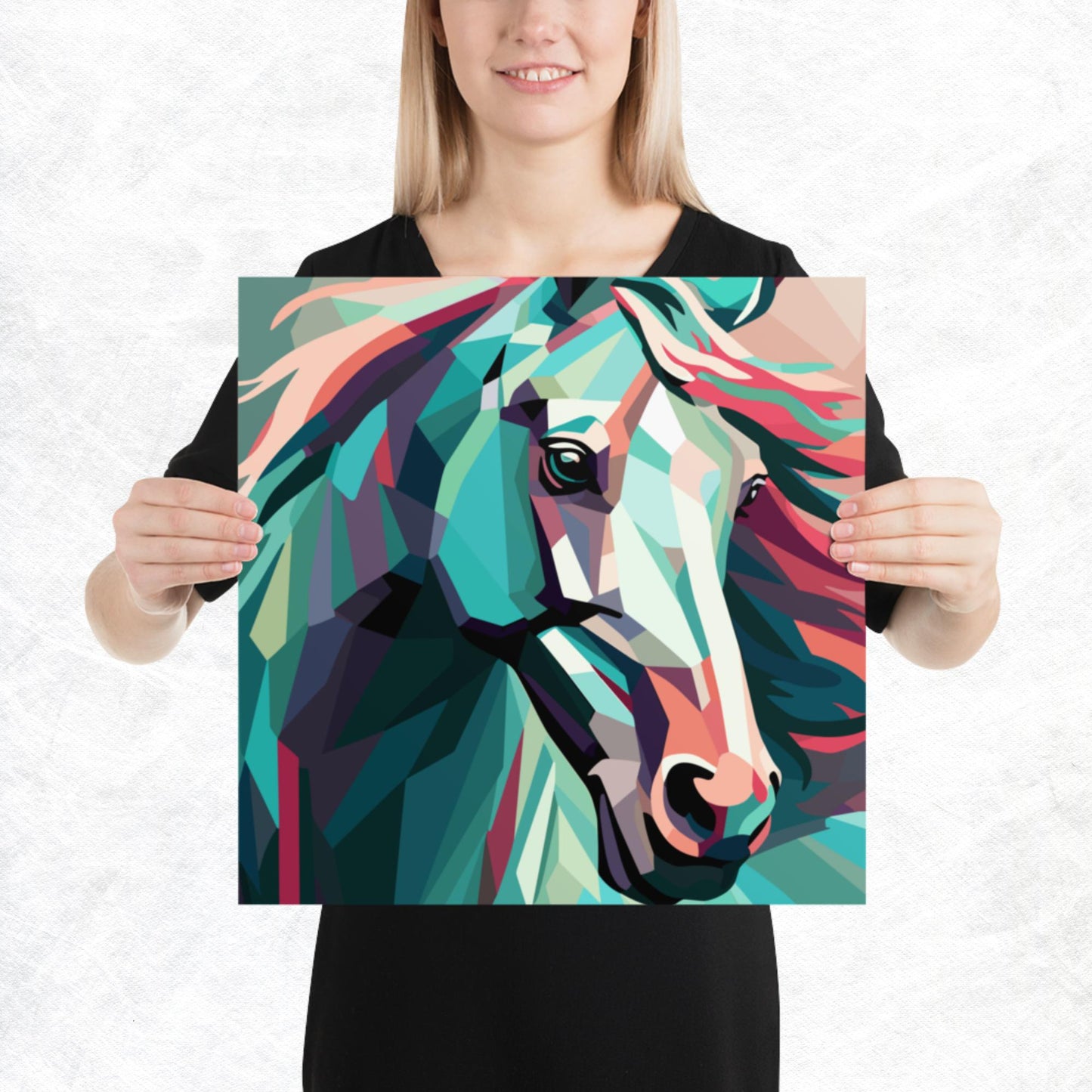 Green and Pink Horse Paper Poster