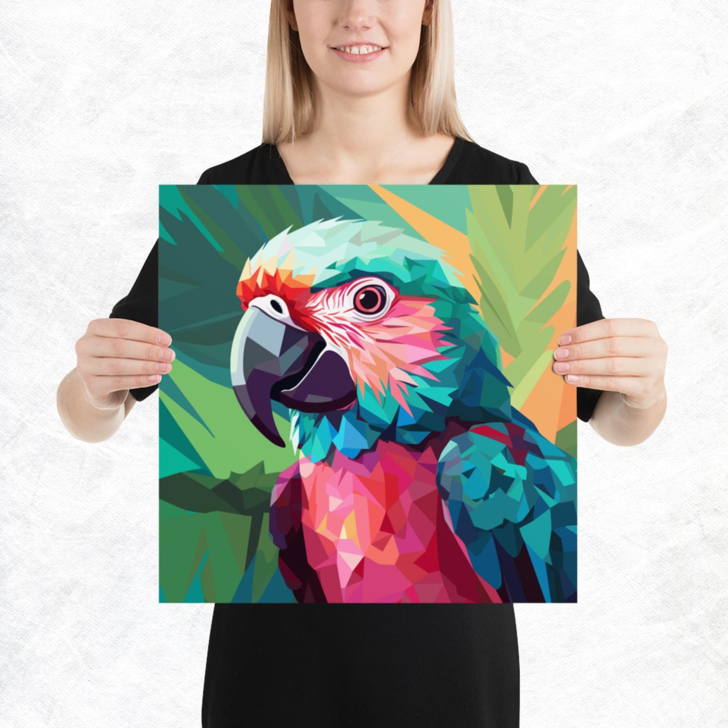 Green and Pink Parrot Paper Poster