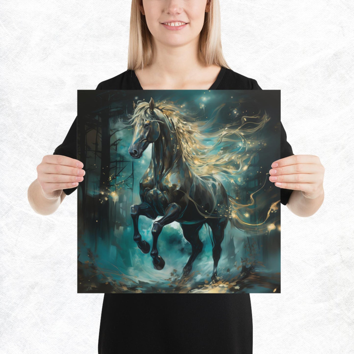 Dark Turquoise Horse Paper Poster