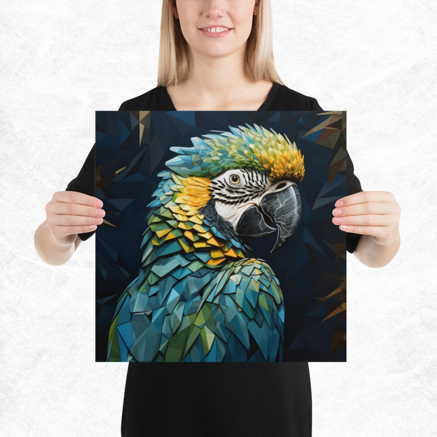 Blue Gold Parrot Paper Poster