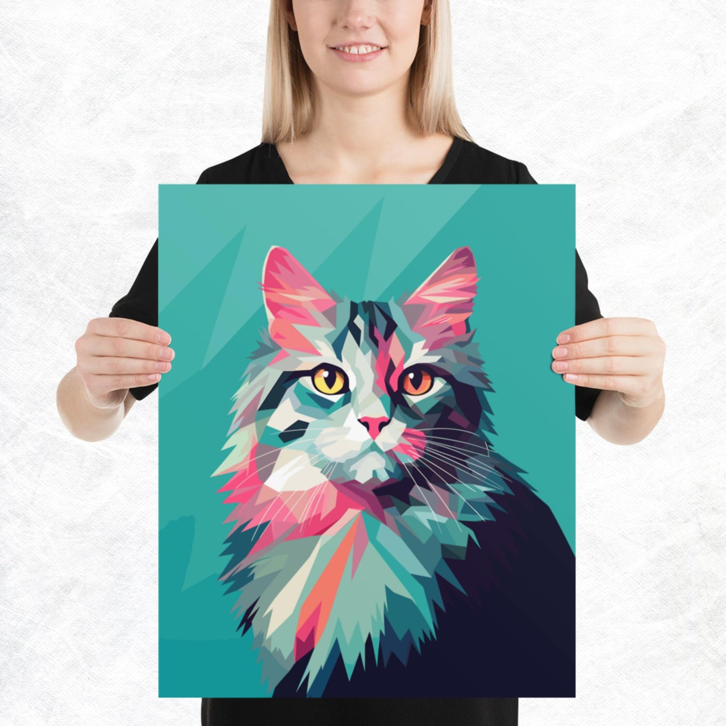 Green and Pink Cat Paper Poster