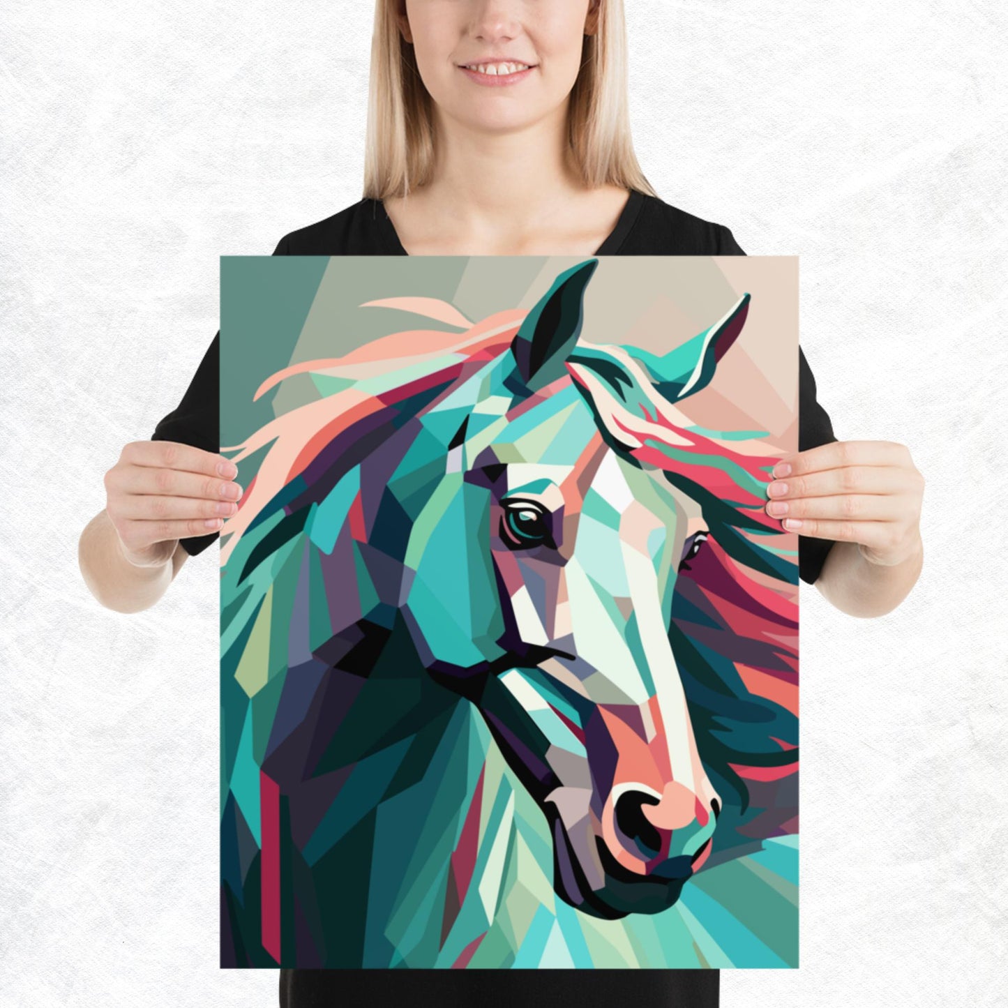 Green and Pink Horse Paper Poster