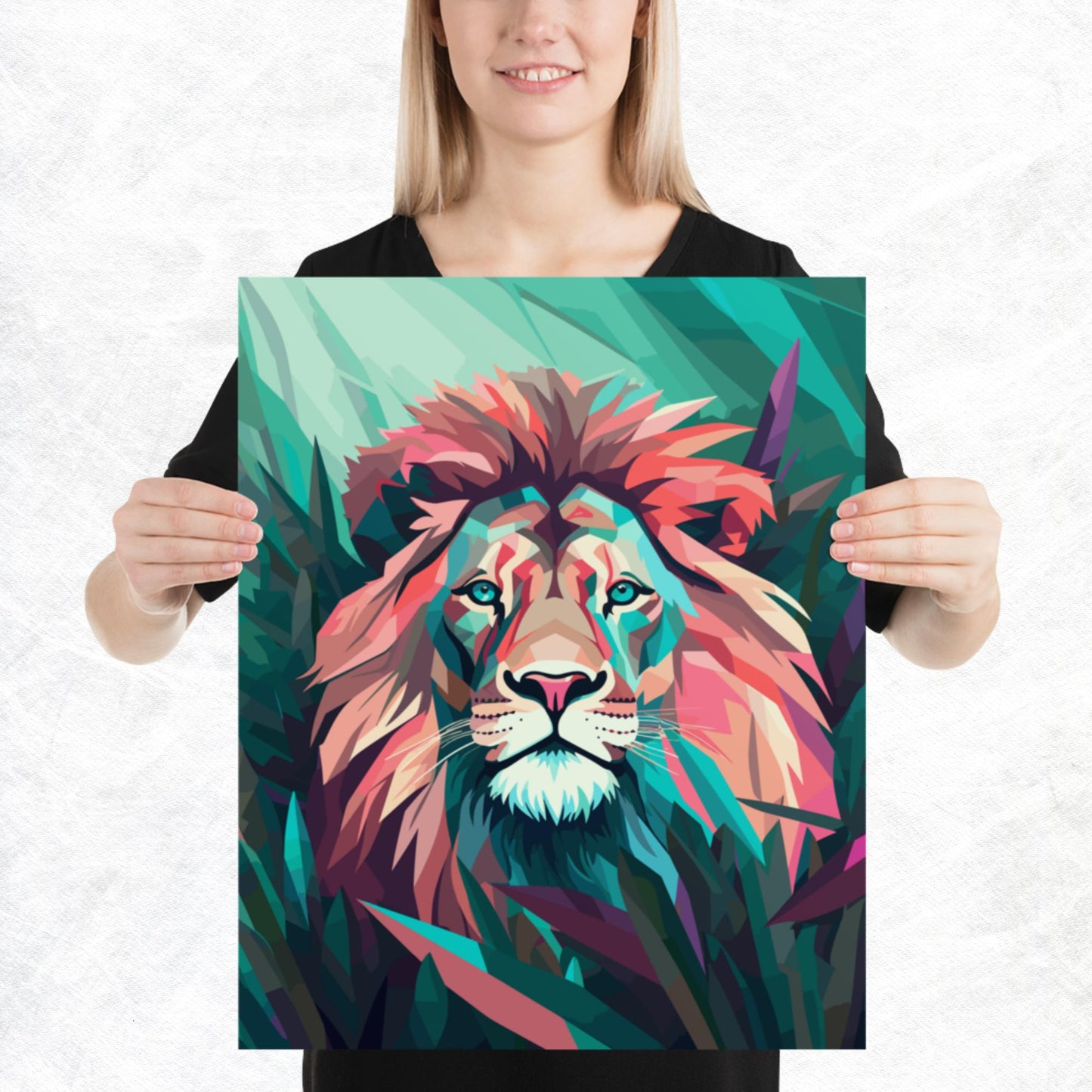 Green and Pink Lion Paper Poster