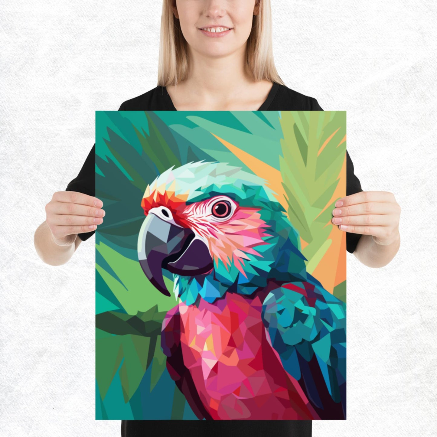 Green and Pink Parrot Paper Poster