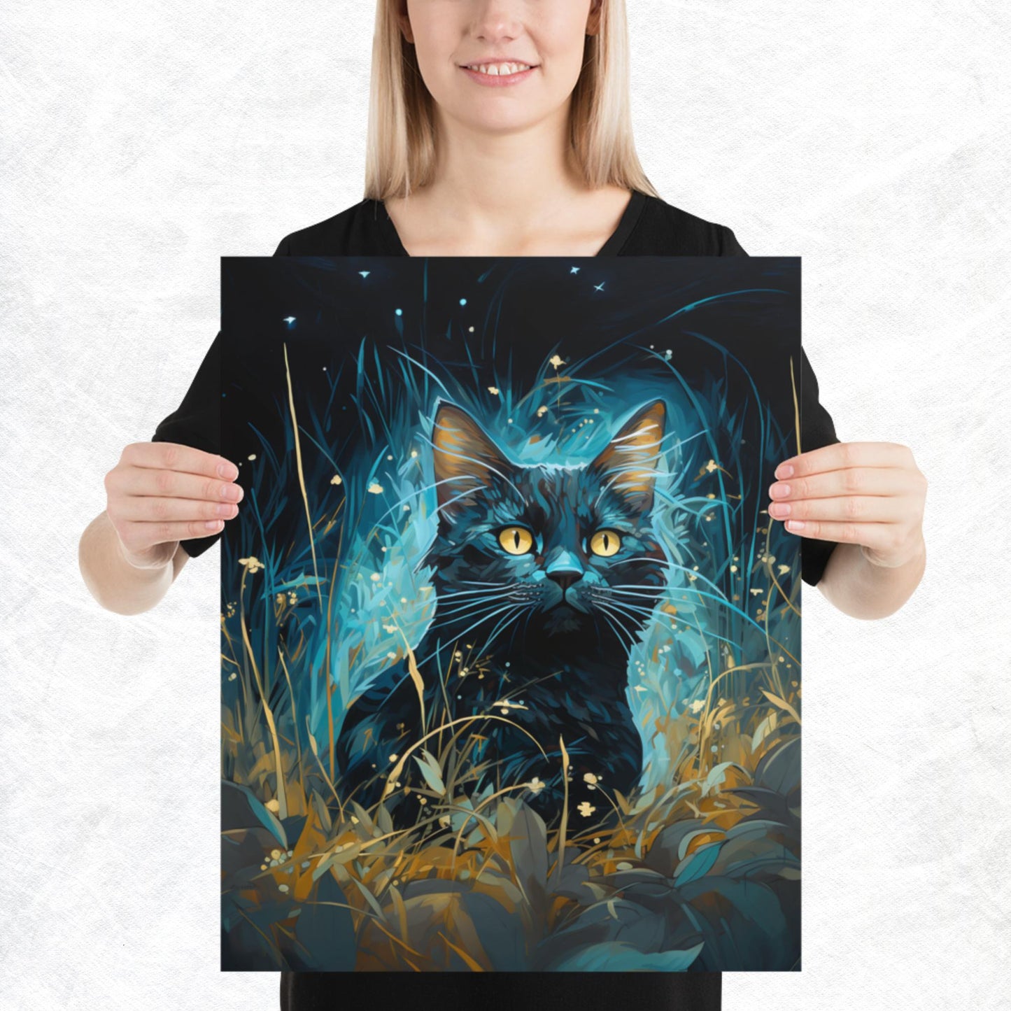 Dark Turquoise Cat Paper Poster