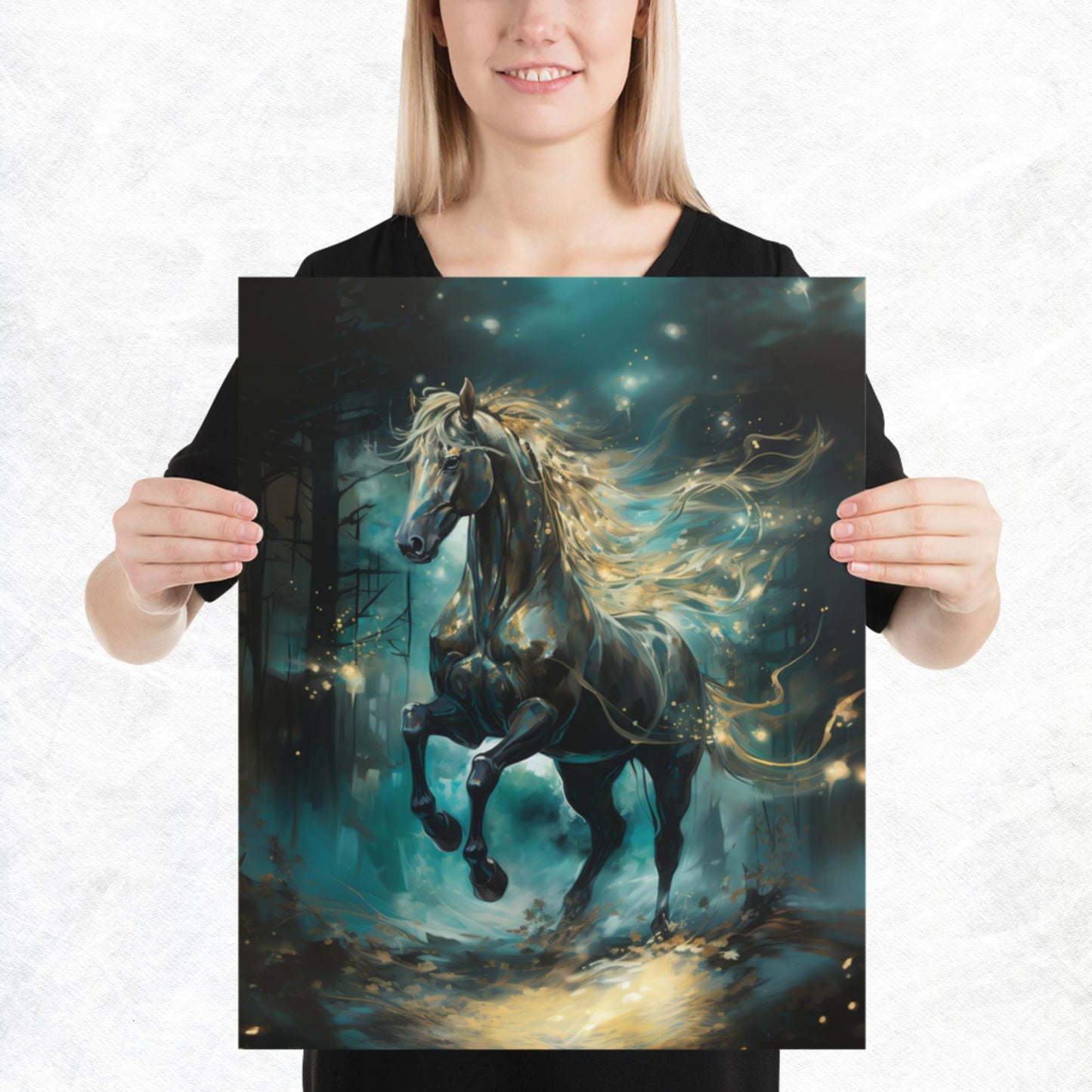 Dark Turquoise Horse Paper Poster