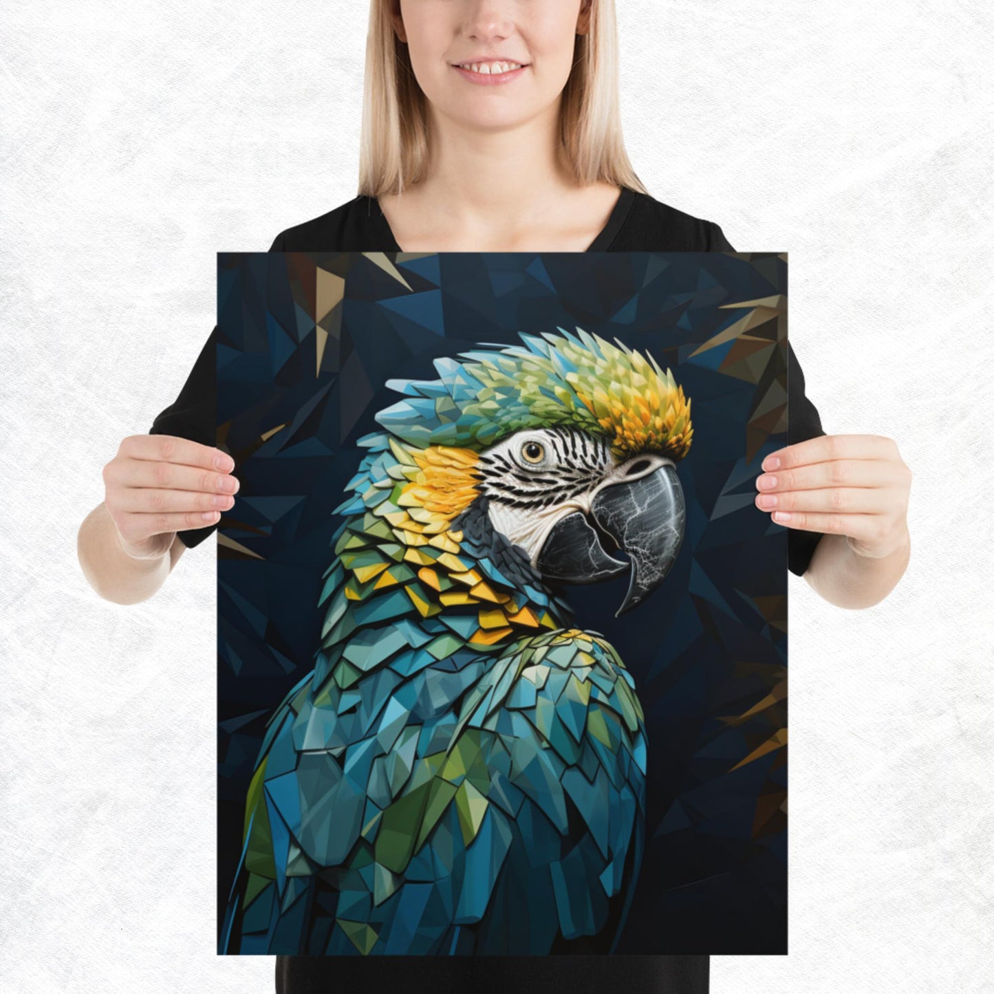 Blue Gold Parrot Paper Poster