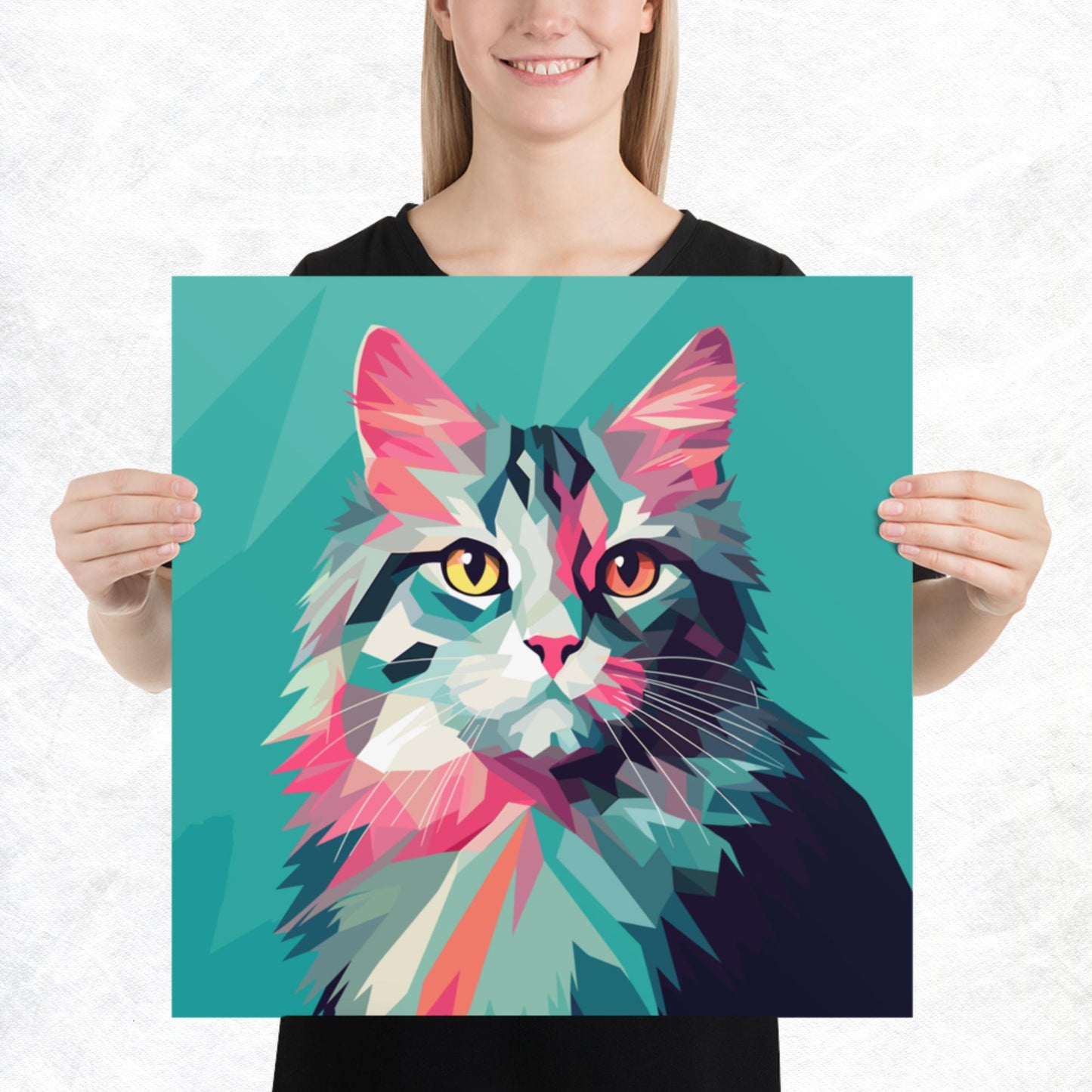 Green and Pink Cat Paper Poster