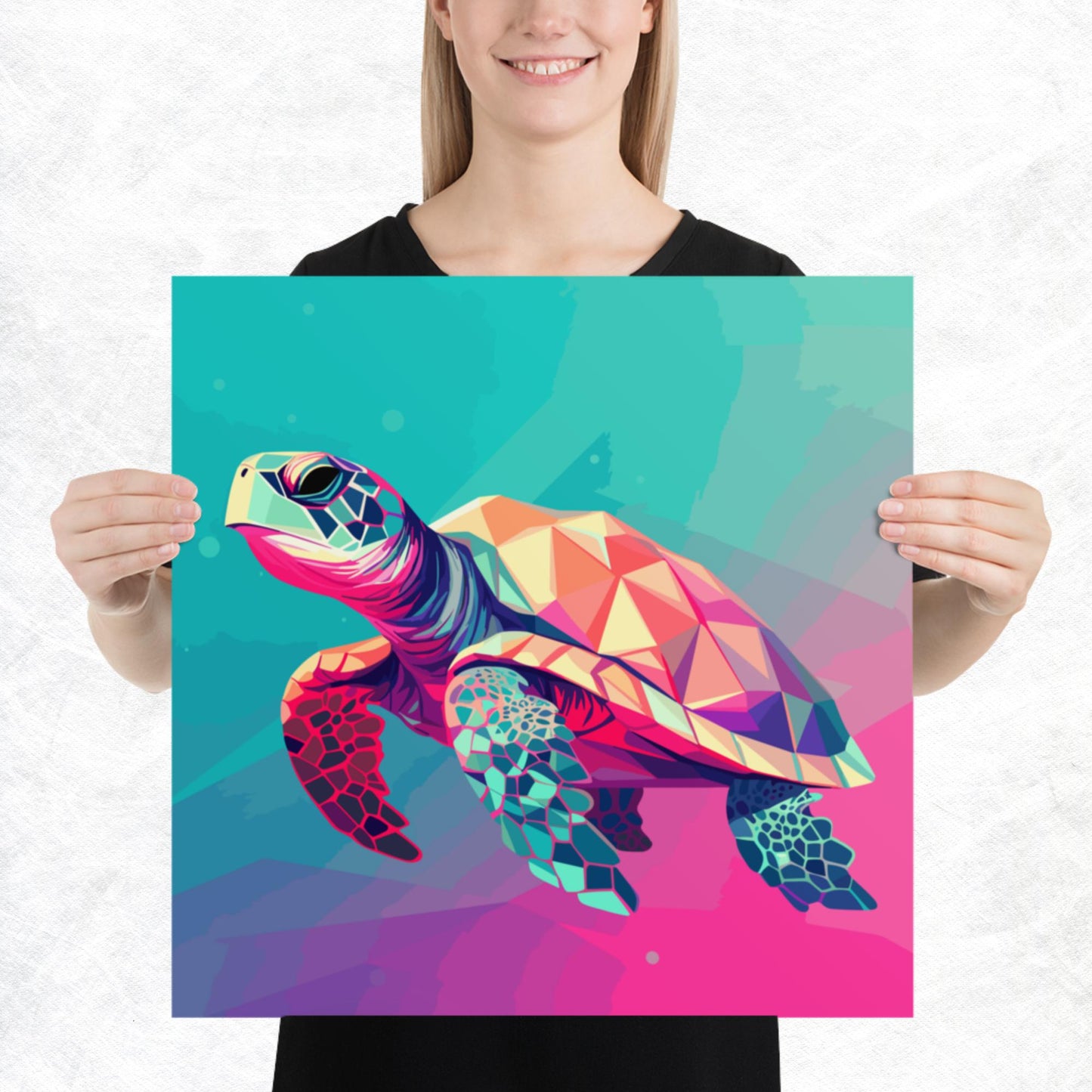 Green and Pink Turtle Paper Poster