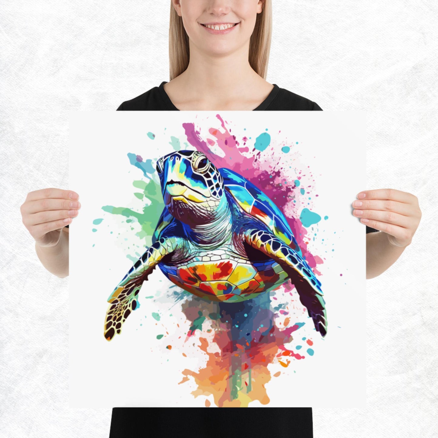 Rainbow Paint Turtle Paper Poster