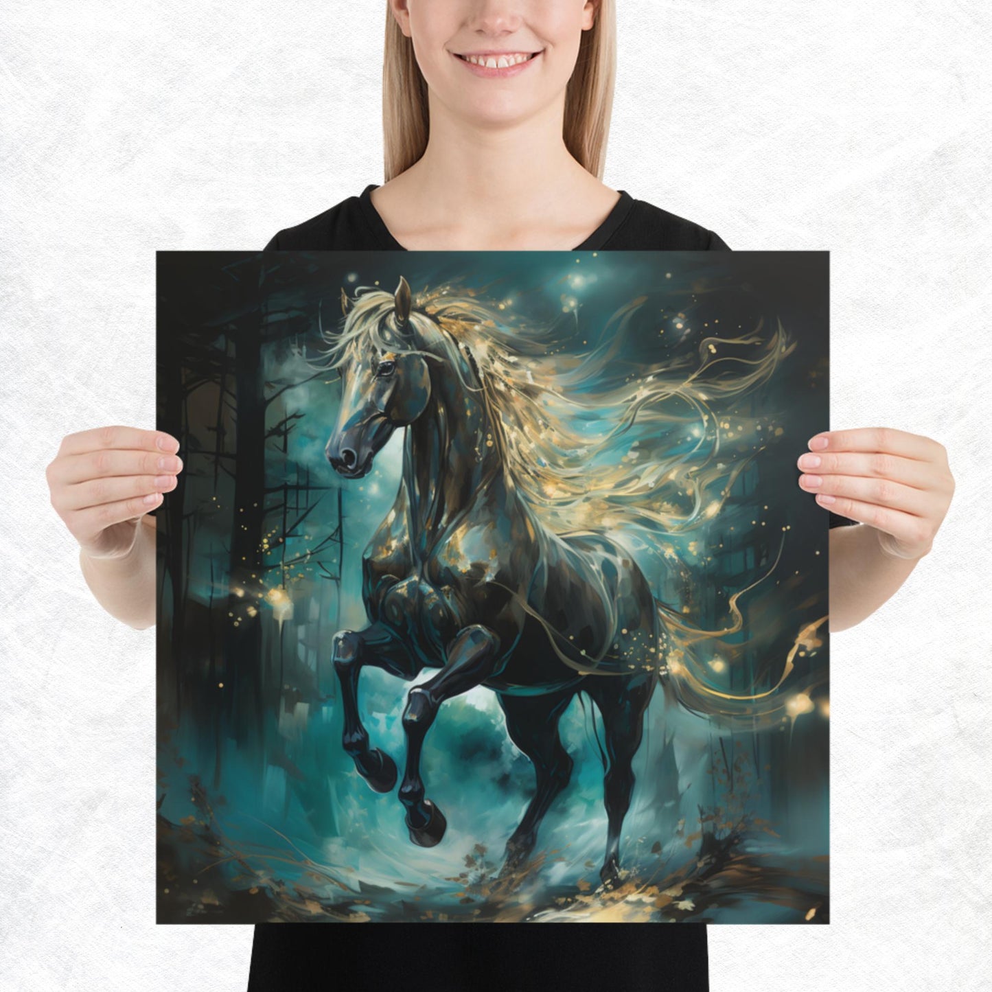 Dark Turquoise Horse Paper Poster