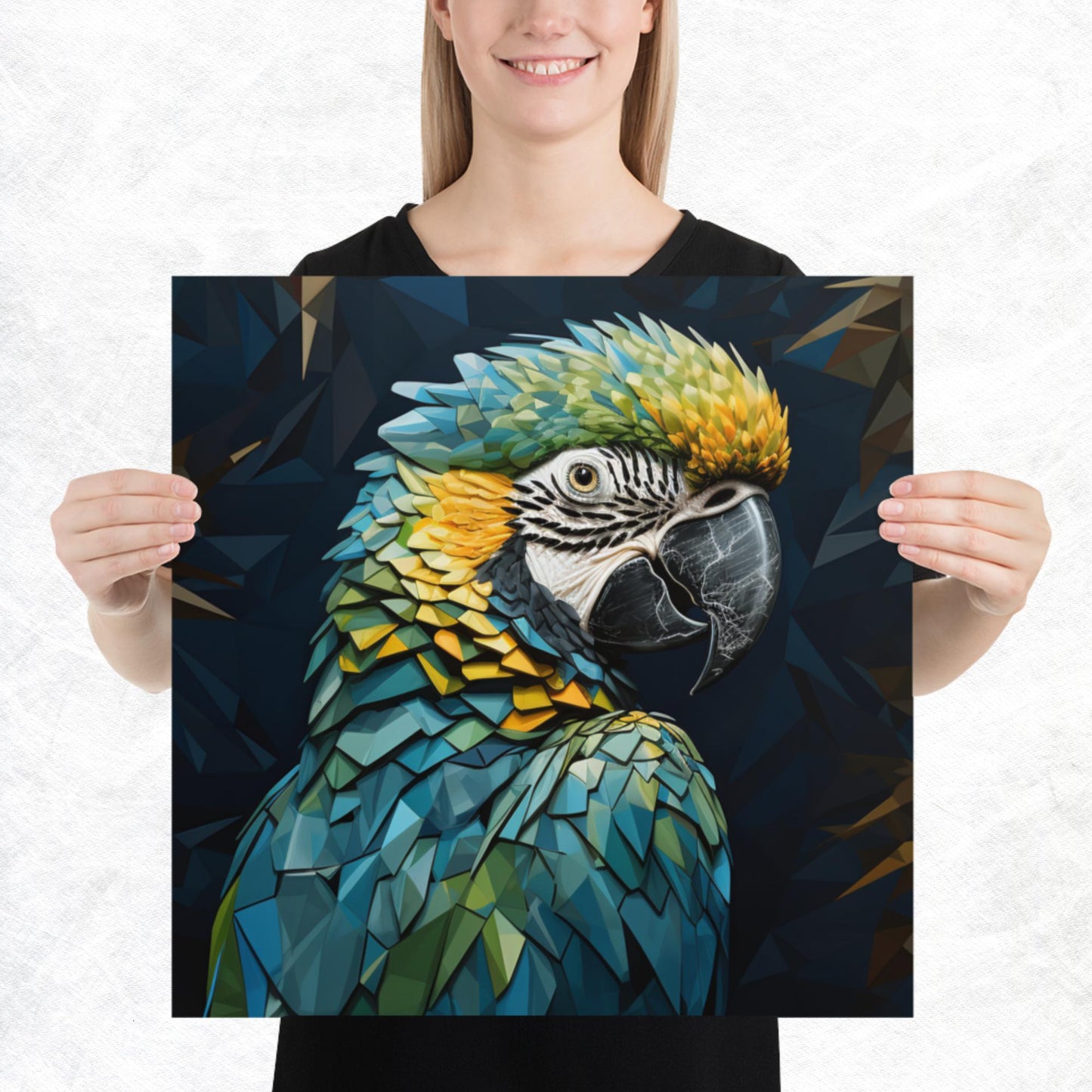 Blue Gold Parrot Paper Poster