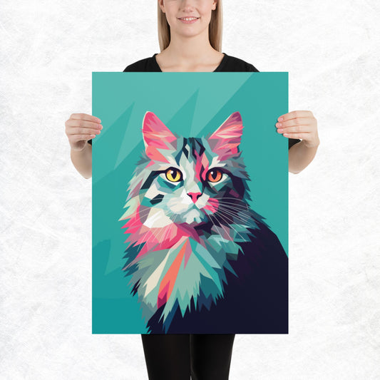 Green and Pink Cat Paper Poster