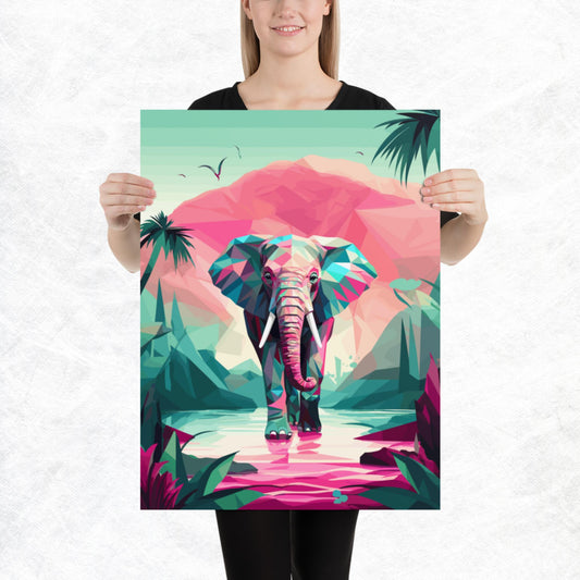 Green and Pink Elephant Paper Poster