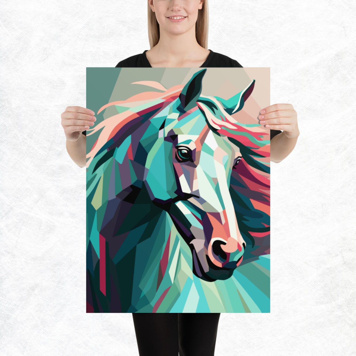 Green and Pink Horse Paper Poster