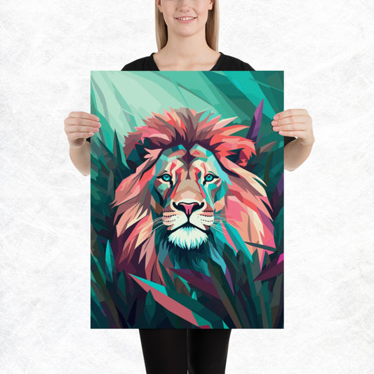 Green and Pink Lion Paper Poster