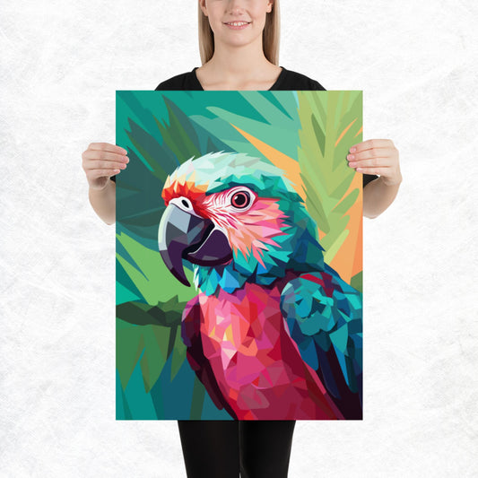 Green and Pink Parrot Paper Poster