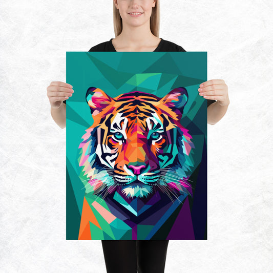 Green and Pink Tiger Paper Poster