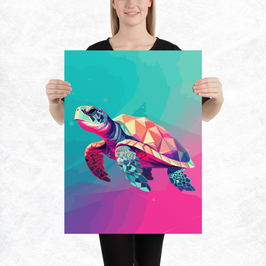 Green and Pink Turtle Paper Poster