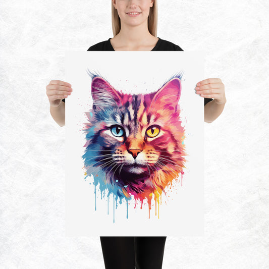 Rainbow Paint Cat Paper Poster