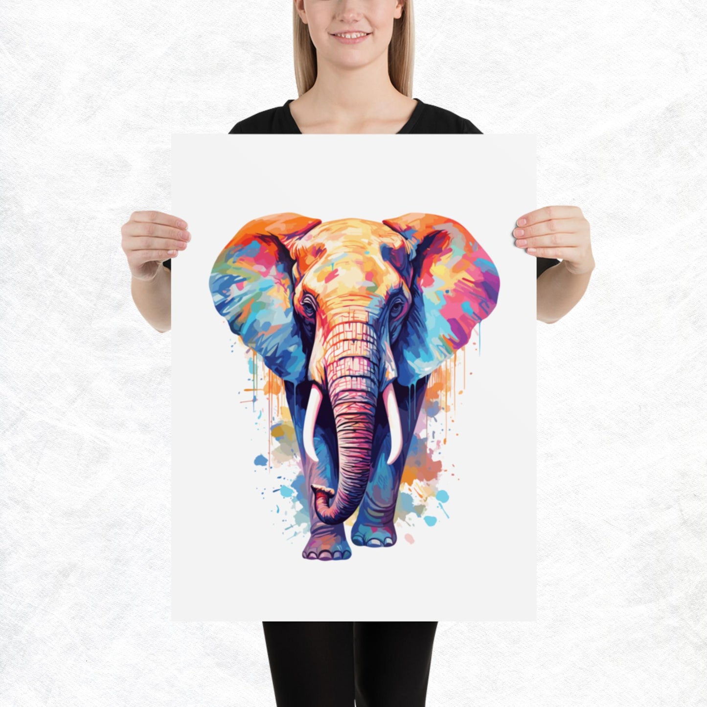 Rainbow Paint Elephant Paper Poster