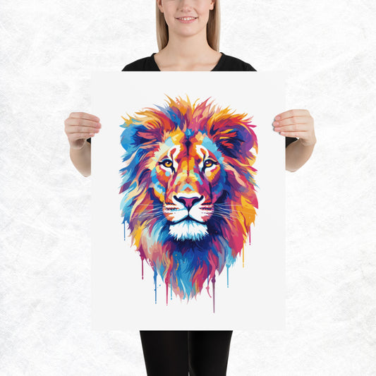 Rainbow Paint Lion Paper Poster