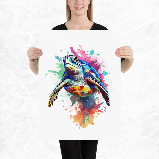 Rainbow Paint Turtle Paper Poster