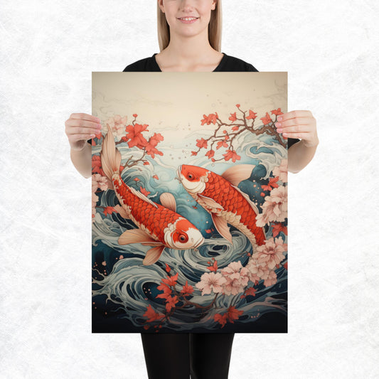 Ukiyo-e Koi Fish Paper Poster