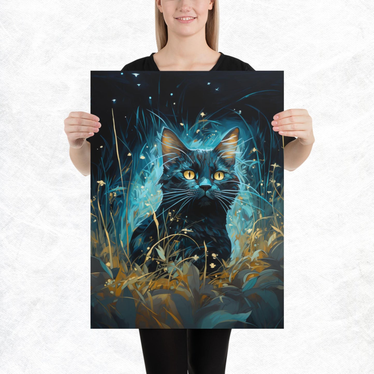 Dark Turquoise Cat Paper Poster