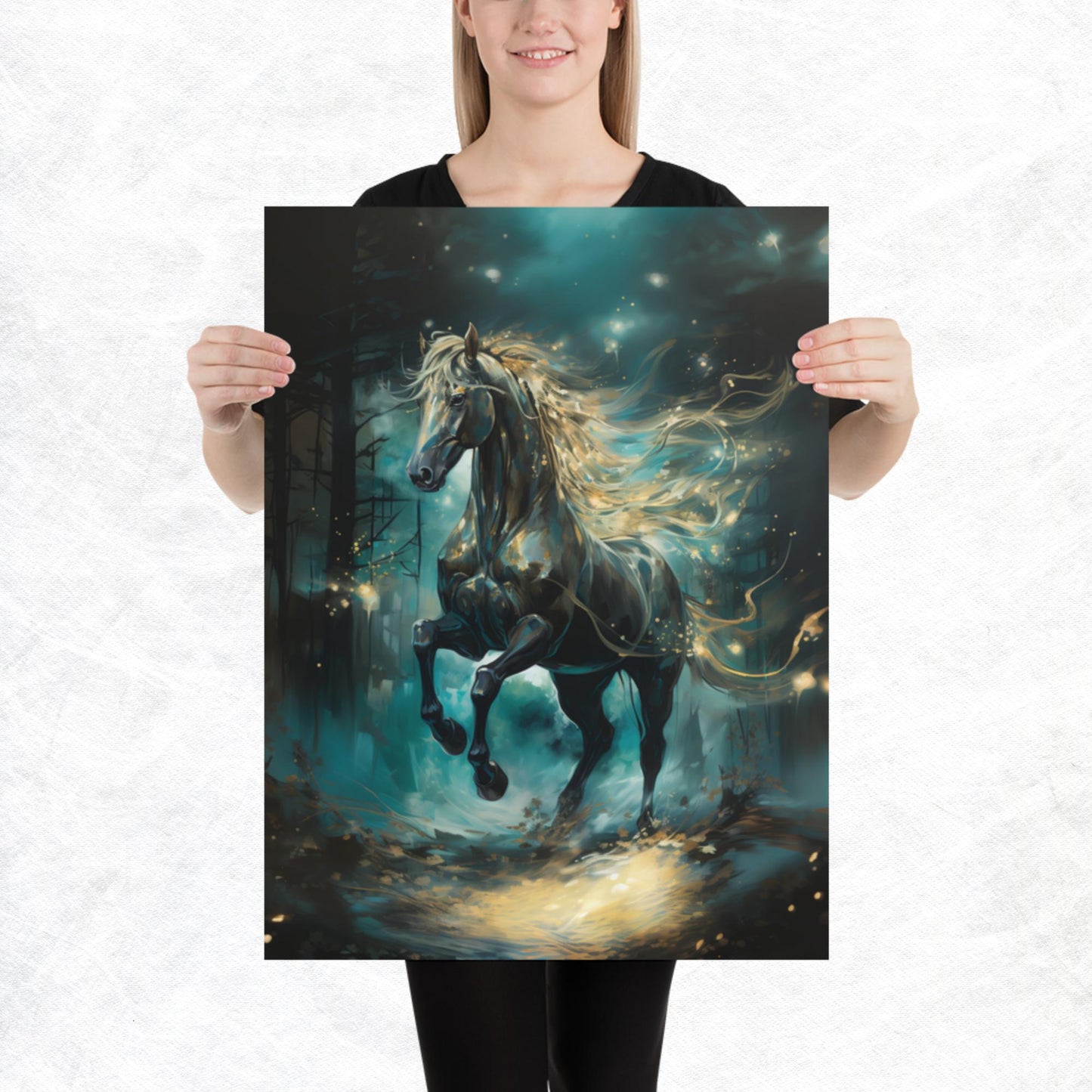 Dark Turquoise Horse Paper Poster