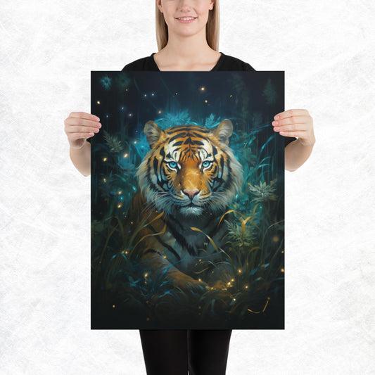 Dark Turquoise Tiger Paper Poster