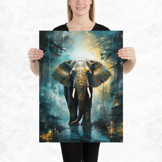 Dark Turquoise Elephant Paper Poster