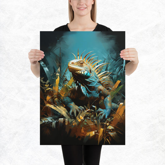 Dark Turquoise Iguana Paper Poster