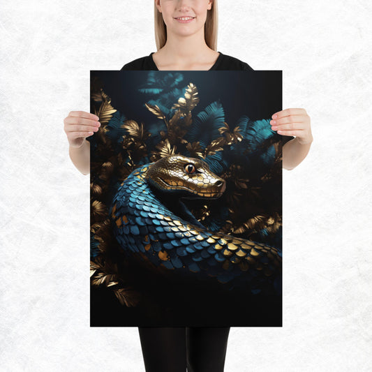 Blue Gold Snake Paper Poster