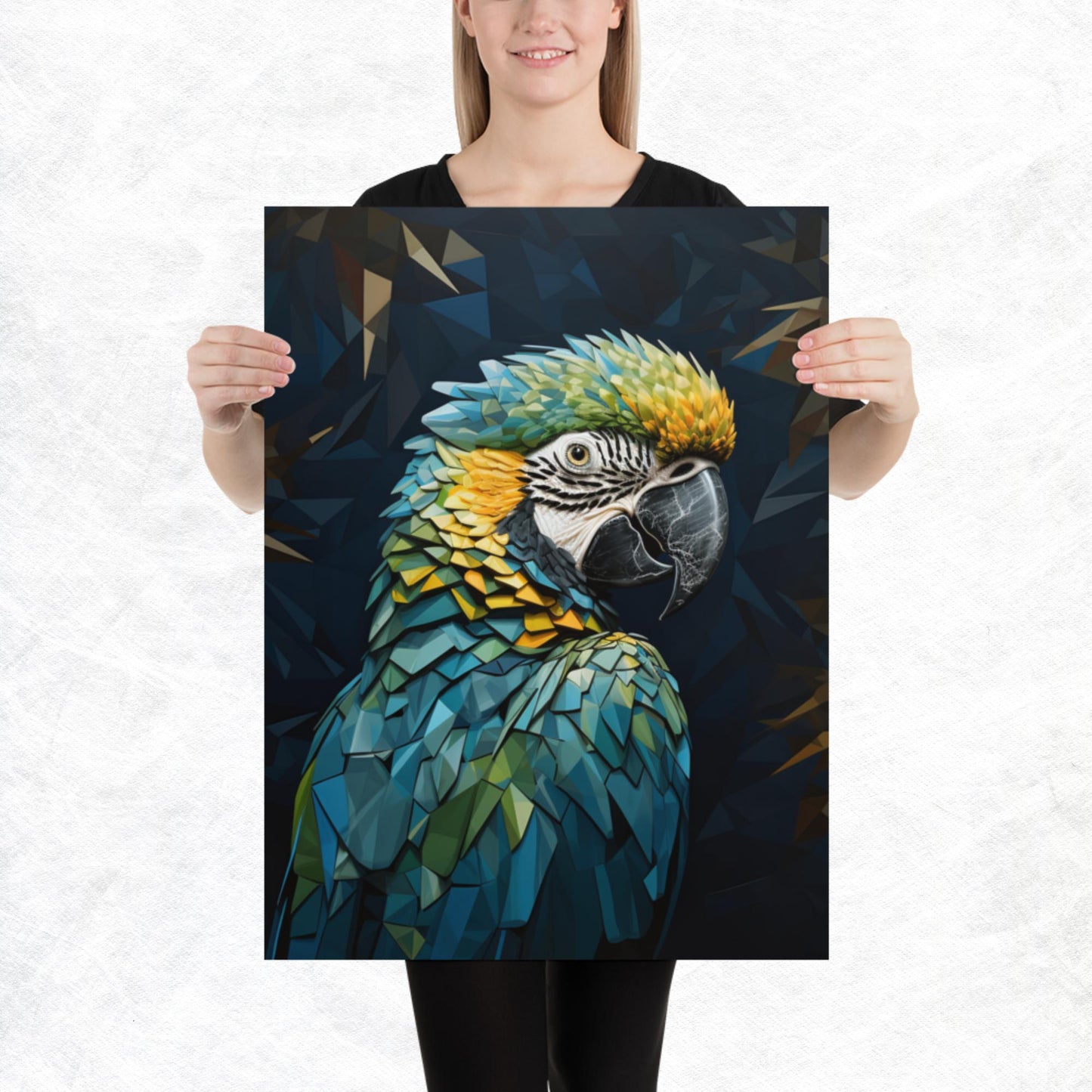 Blue Gold Parrot Paper Poster