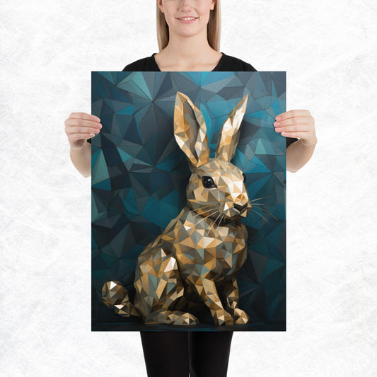 Blue Gold Rabbit Paper Poster