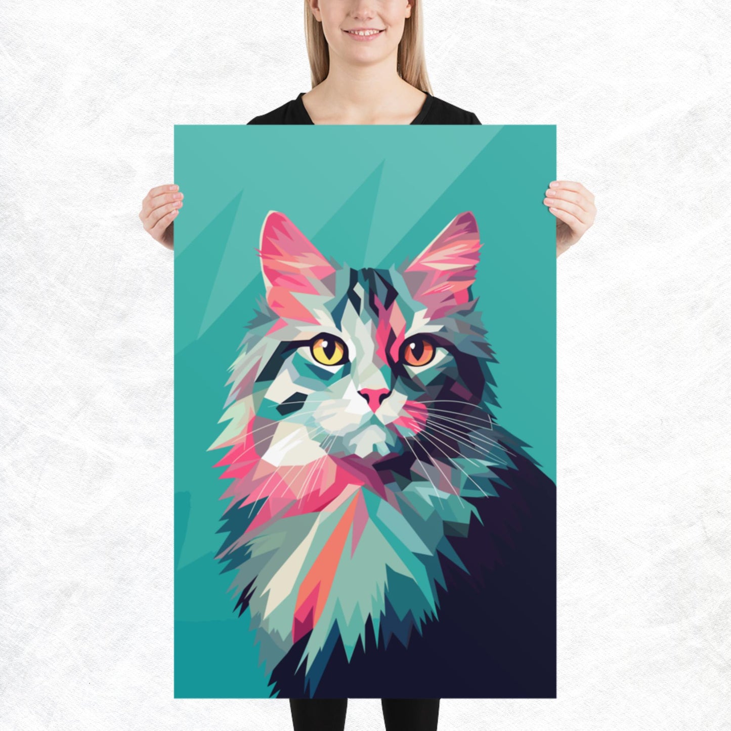 Green and Pink Cat Paper Poster