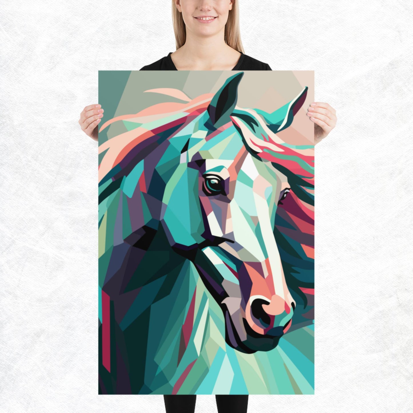 Green and Pink Horse Paper Poster