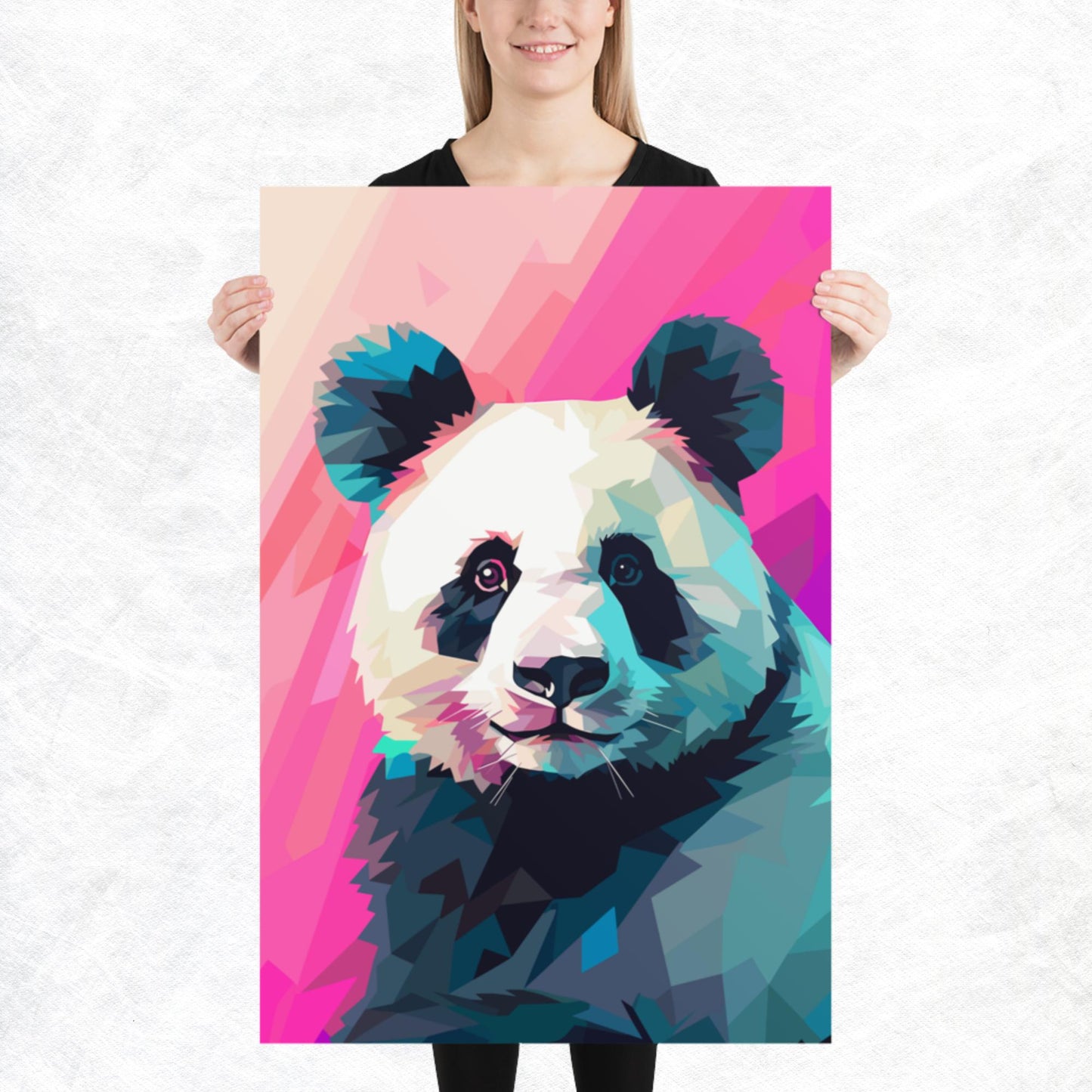 Green and Pink Panda Paper Poster