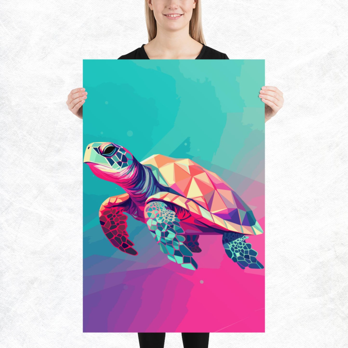 Green and Pink Turtle Paper Poster