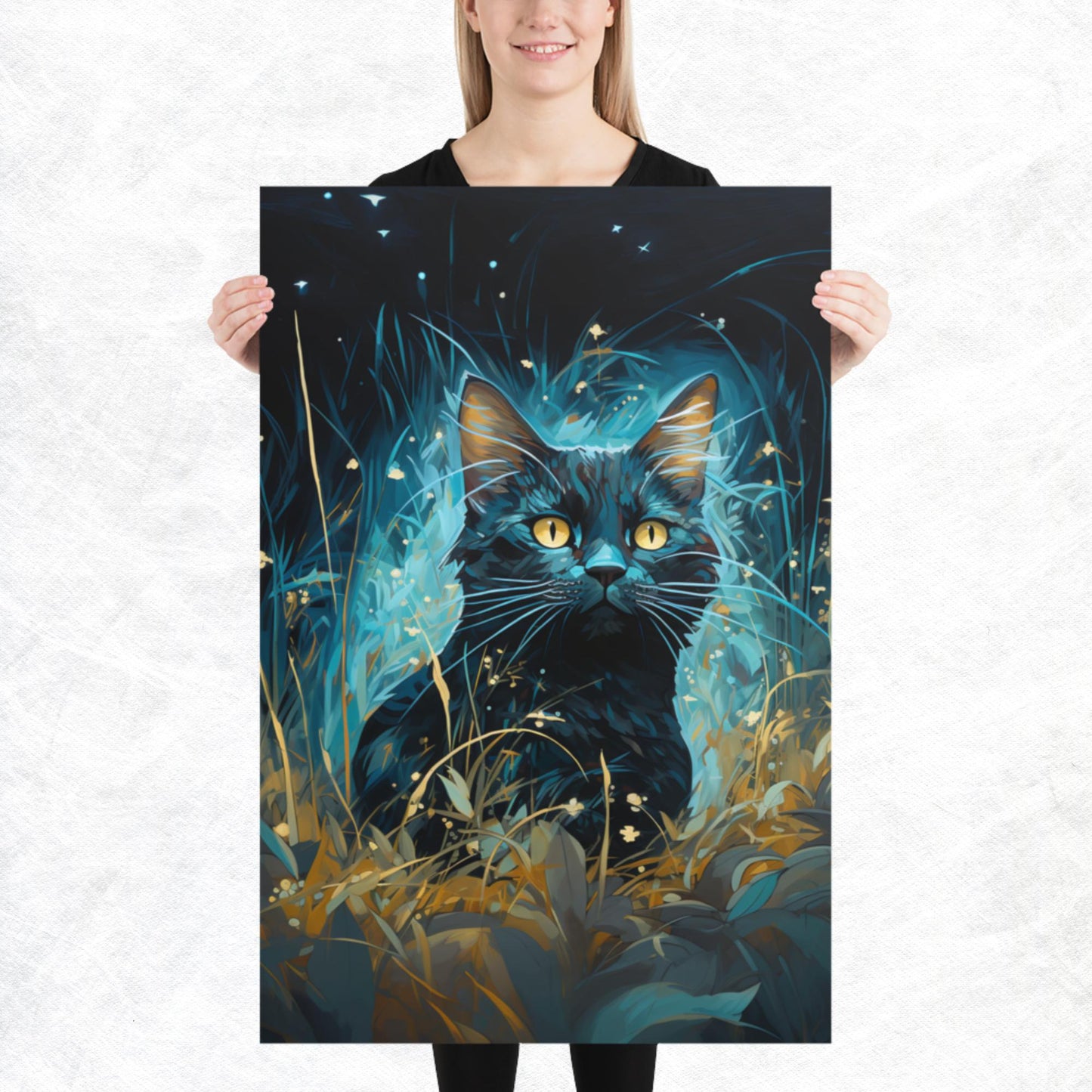 Dark Turquoise Cat Paper Poster