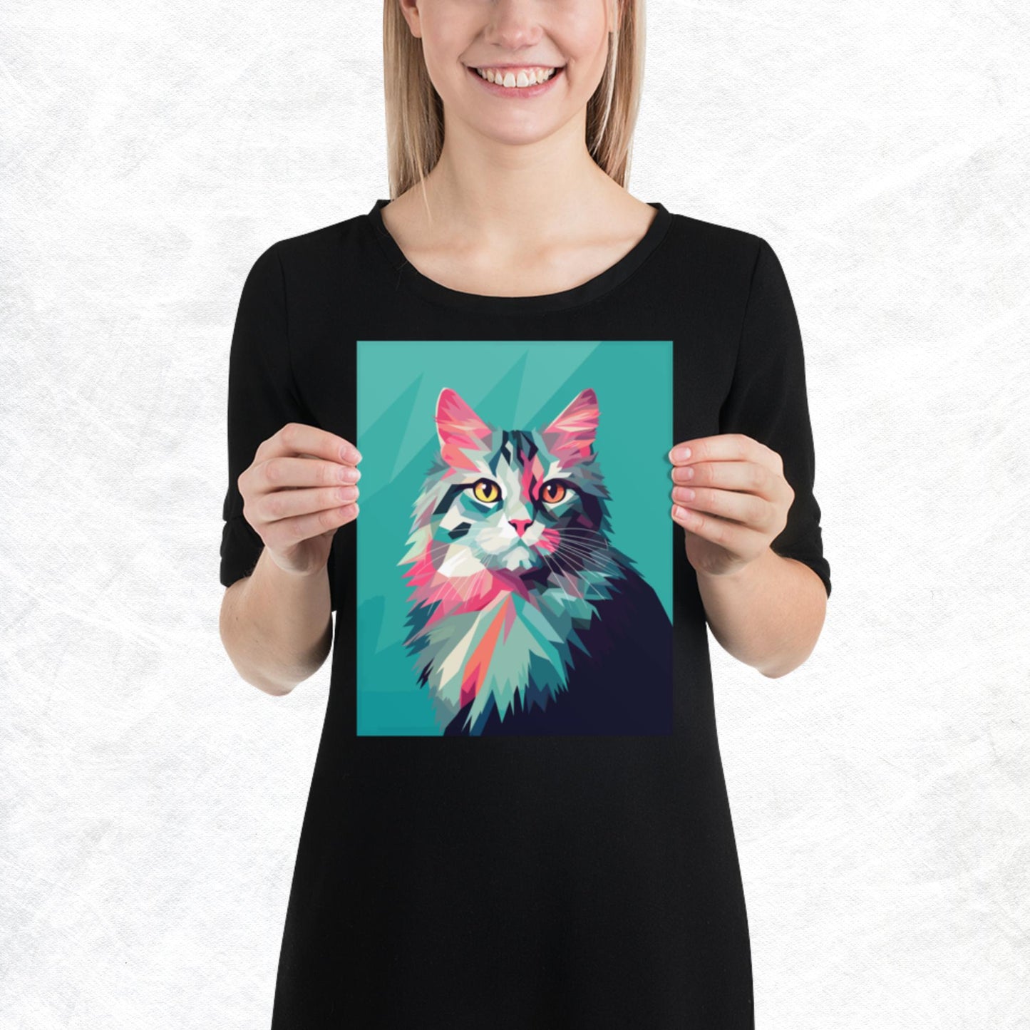 Green and Pink Cat Paper Poster