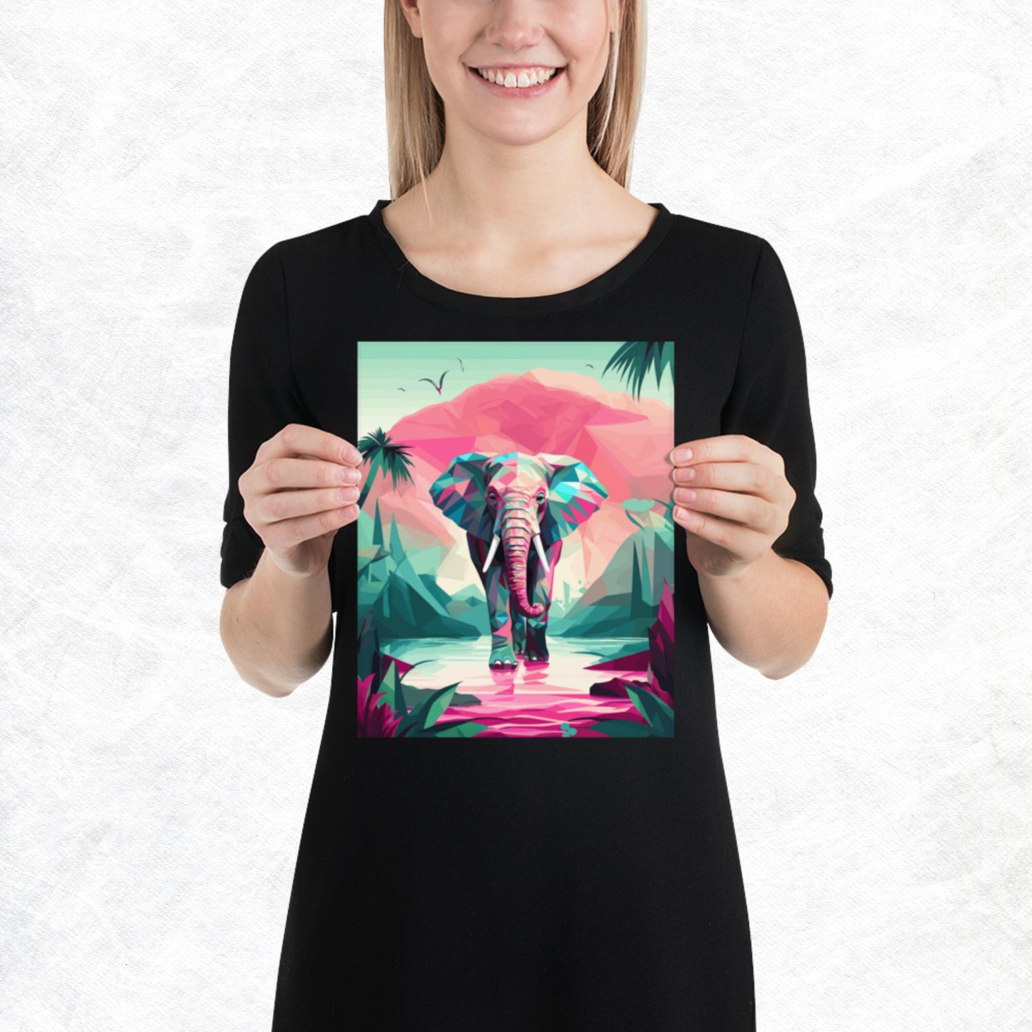 Green and Pink Elephant Paper Poster