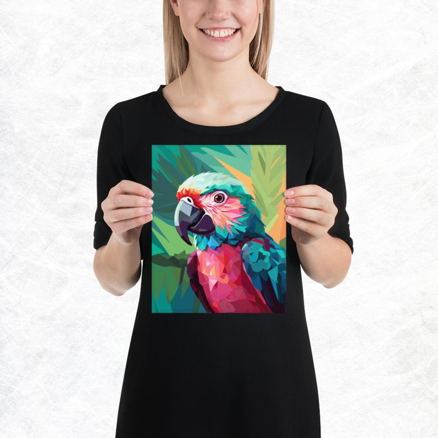 Green and Pink Parrot Paper Poster