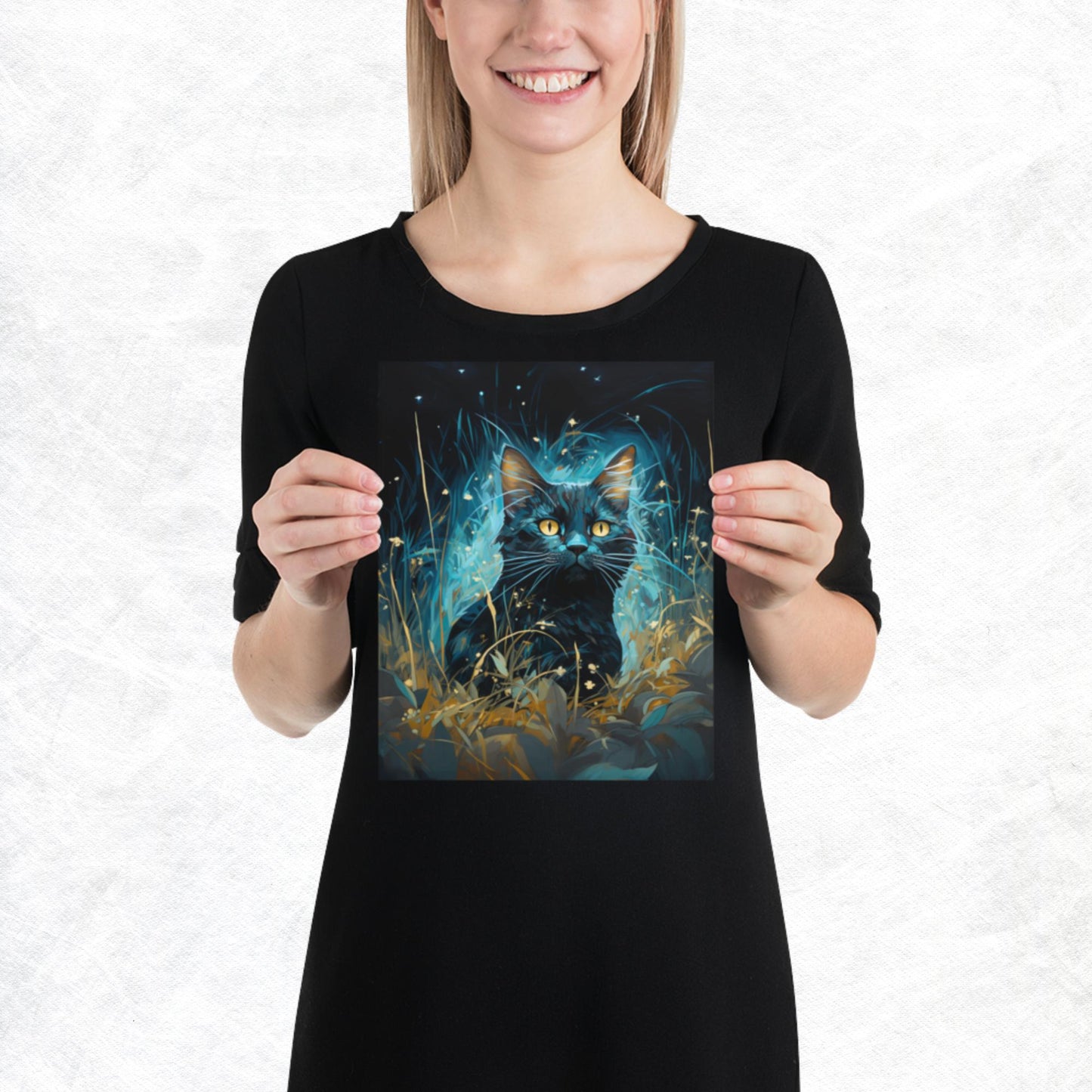 Dark Turquoise Cat Paper Poster