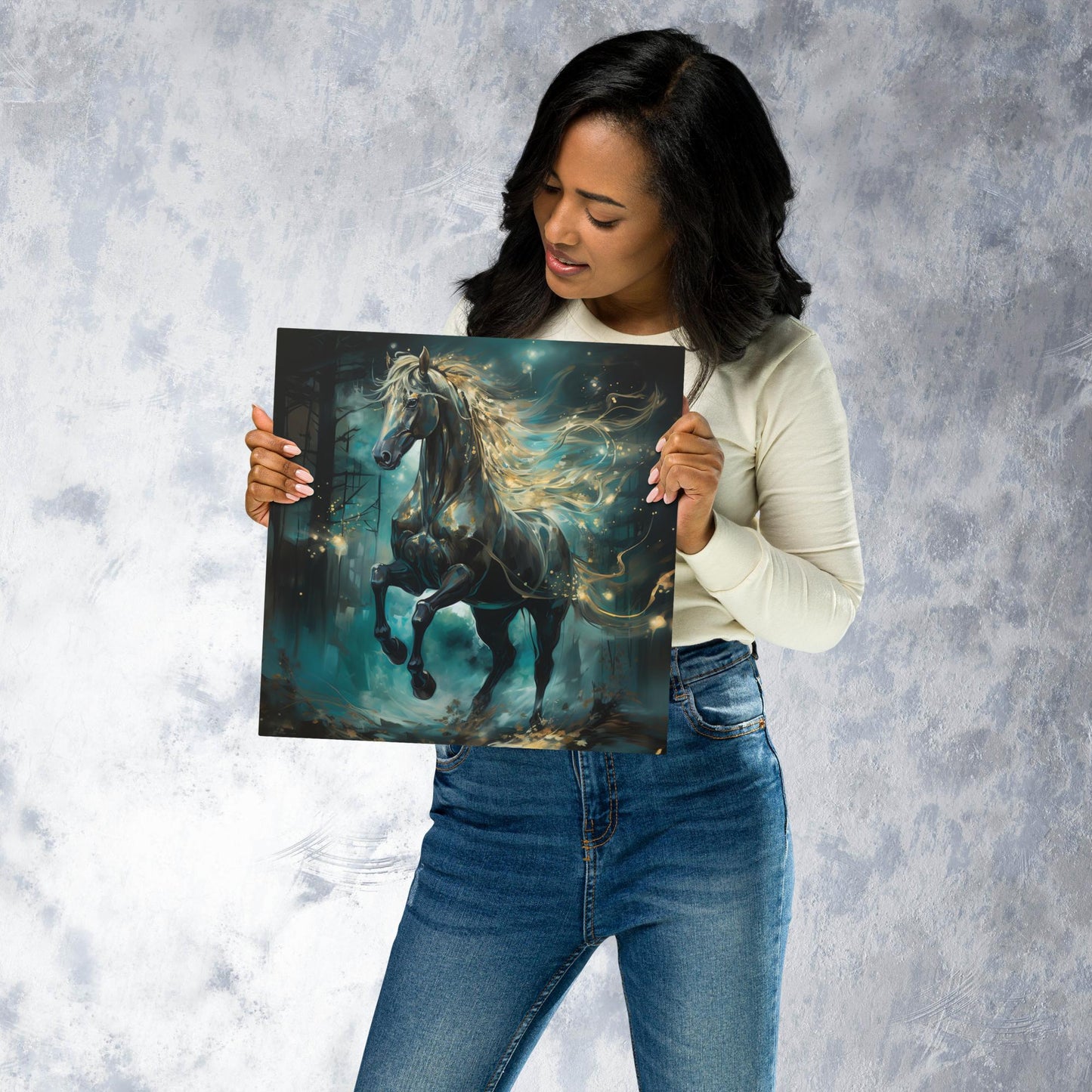 Dark Turquoise Horse Metal Poster