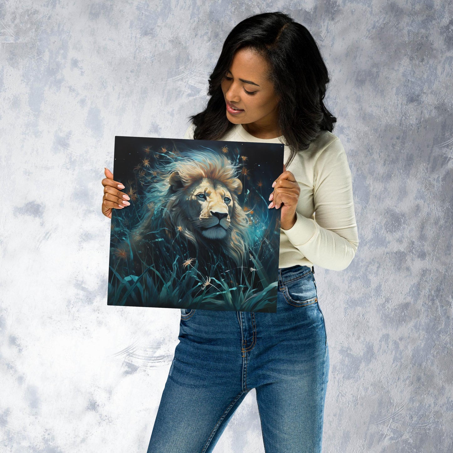 Dark Turquoise Lion Metal Poster