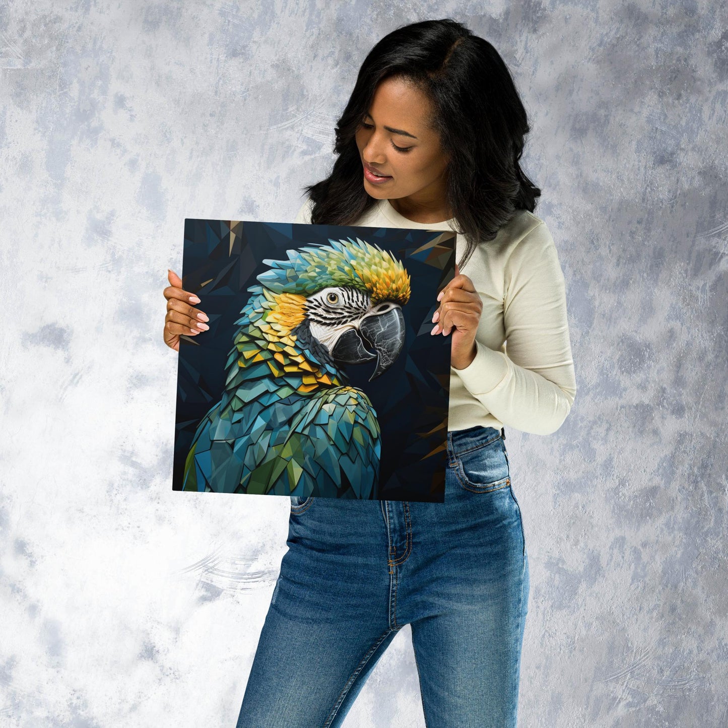 Blue Gold Parrot Metal Poster