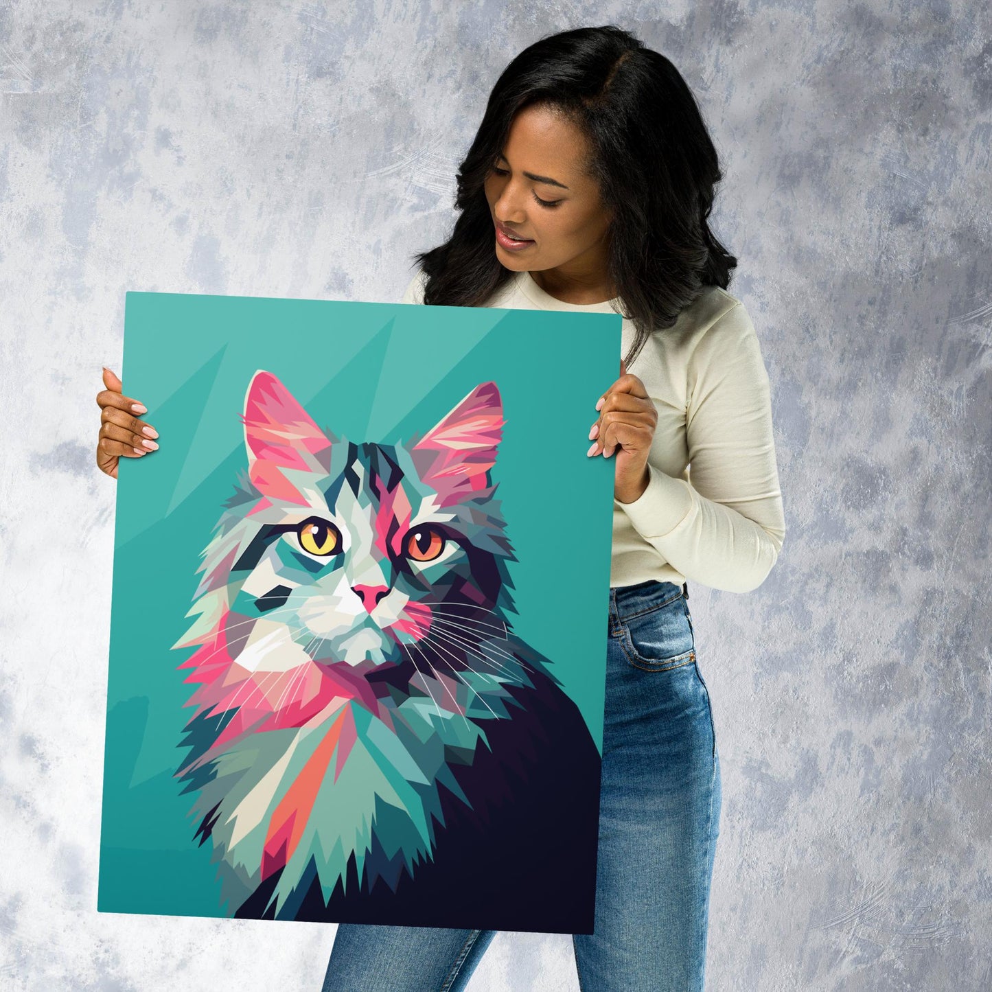 Green and Pink Cat Metal Poster