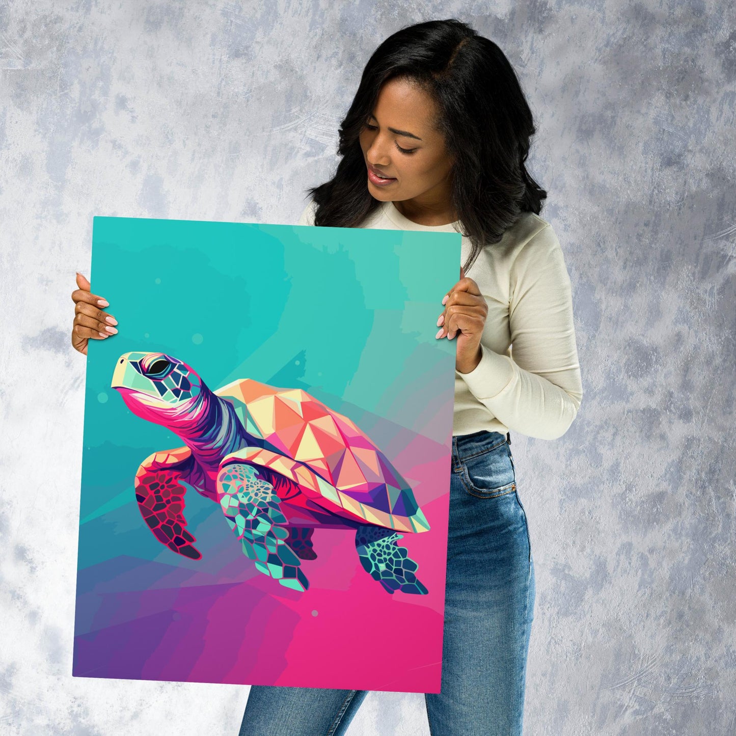 Green and Pink Turtle Metal Poster